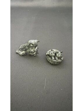 Small Vintage Pewter Cat And Kittens Figurines Set Decorative Collectibles